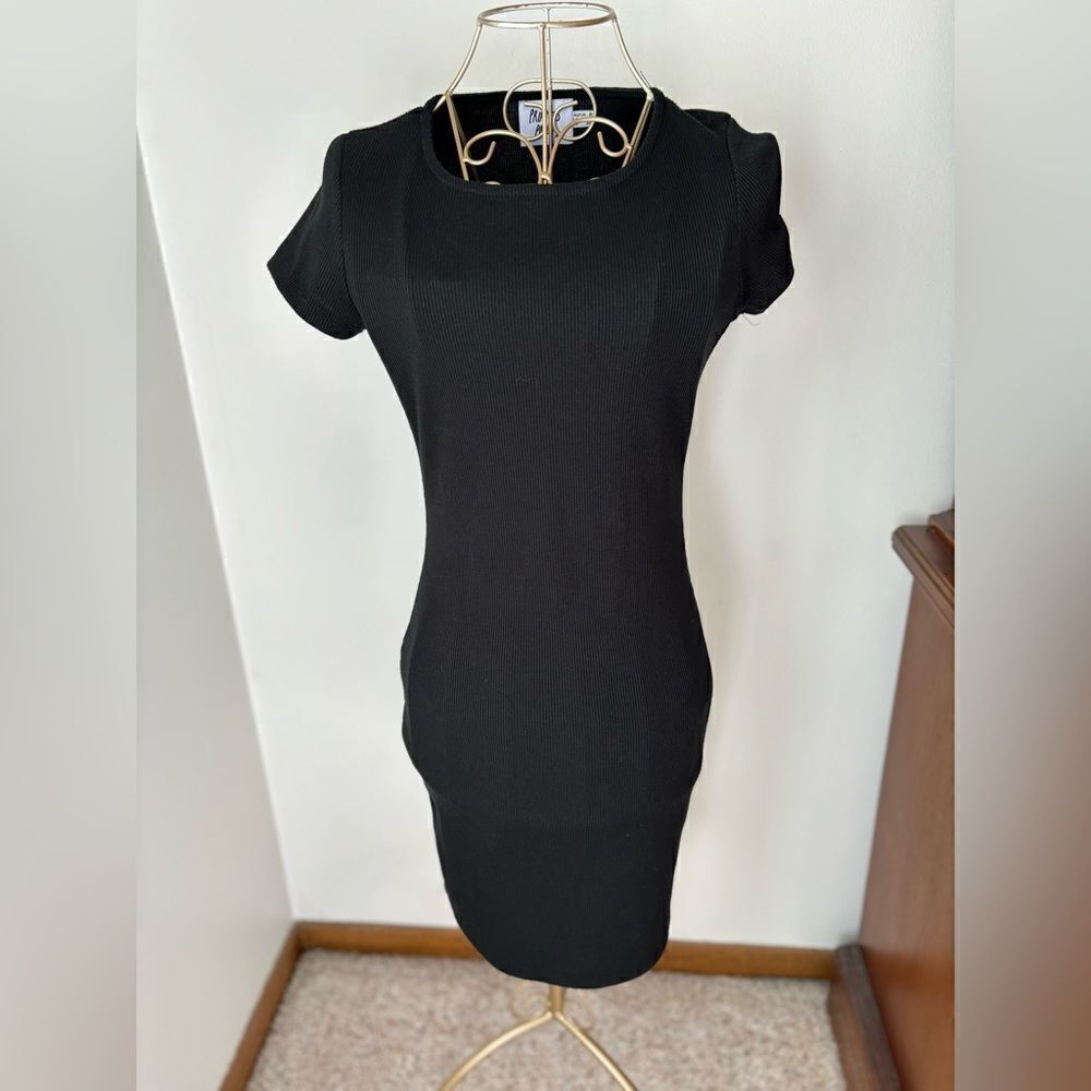 Princess Polly Black Ribbed Short Sleeve Mini Dress Size 4
